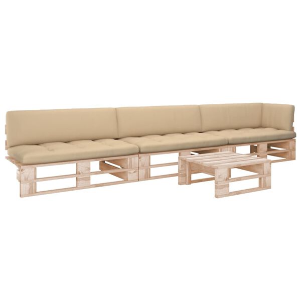 vidaXL 4 pcs conj. lounge paletes c/ almofad&otilde;es pinho impregnado