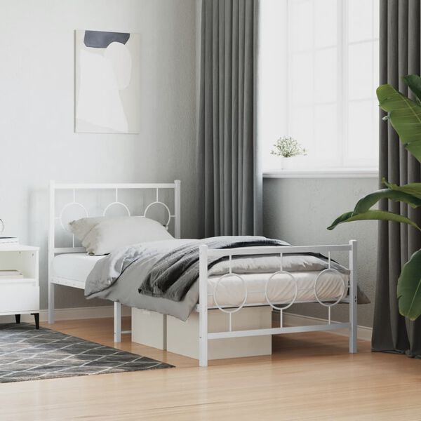 vidaXL Estrutura de cama com cabeceira e p&eacute;s 90x190 cm metal branco