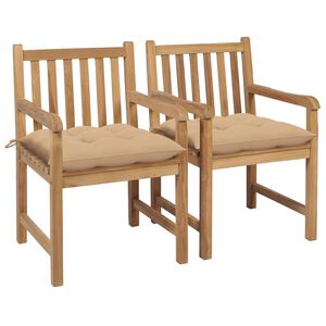vidaXL Cadeiras de jardim c/ almofad&otilde;es beges 2 pcs teca maci&ccedil;a