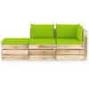 vidaXL 3 pcs conj. lounge jardim c/ almofad&otilde;es madeira impreg. verde
