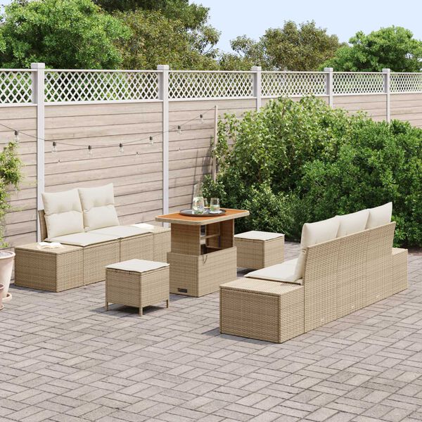 vidaXL Conjunto de Sof&aacute; de Jardim com almofada 8 pcs Bege vime PE