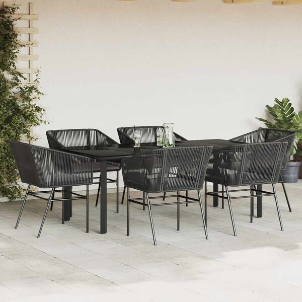 vidaXL Conjunto de jantar jardim 7 pe&ccedil;as almofadas vidro vime PE preto