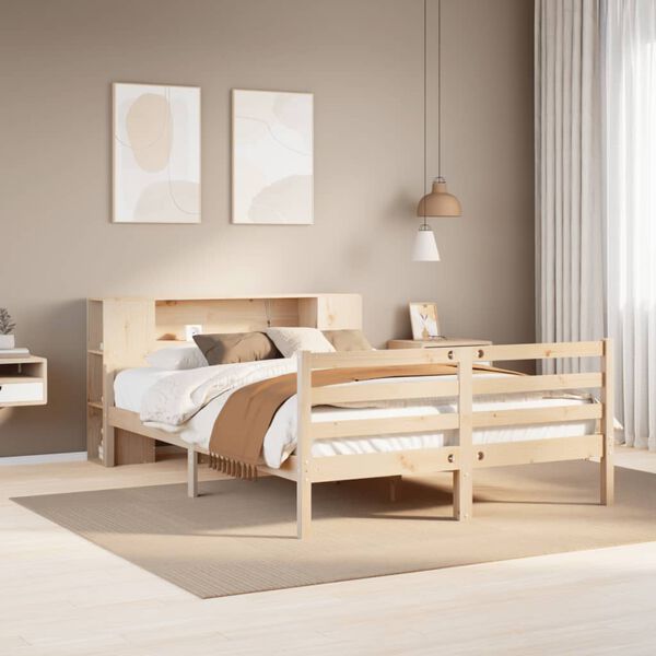 vidaXL Cama com estante sem colchão 140x190 cm pinho maciço
