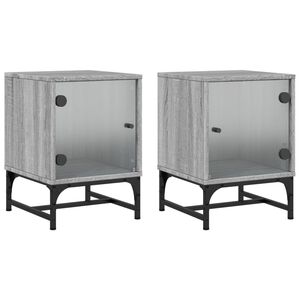 vidaXL Mesa cabeceira c/ portas vidro 2 pcs 35x37x50cm cinzento sonoma