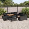 vidaXL Conjunto de Sof&aacute; de Jardim com almofada 17 pcs Preto vime PE