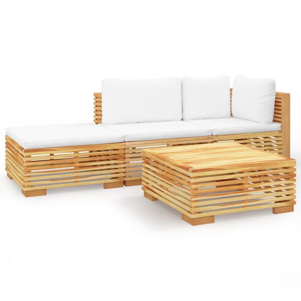 vidaXL 4 pcs conjunto lounge jardim c/ almofad&otilde;es madeira teca maci&ccedil;a