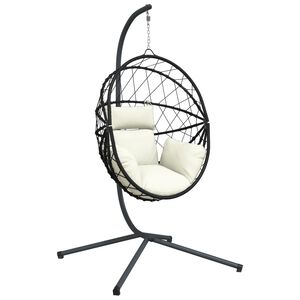 vidaXL Cadeira em forma de ovo suspensa com suporte vime/a&ccedil;o bege