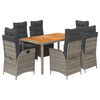 vidaXL 7 pcs conjunto de jantar p/ jardim c/ almofad&otilde;es vime PE cinza