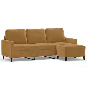 vidaXL Sof&aacute; de 3 lugares com apoio de p&eacute;s 180 cm veludo castanho
