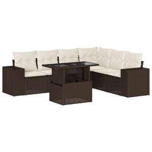 vidaXL 7 pcs conjunto de sof&aacute;s jardim c/ almofad&otilde;es vime PE castanho
