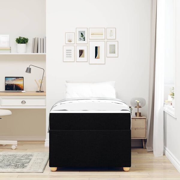 vidaXL Estrutura da Cama com colch&atilde;o Preto 90 x 190 cm tecido