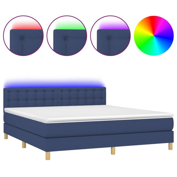 vidaXL Cama box spring c/ colch&atilde;o e LED 180x200 cm tecido azul