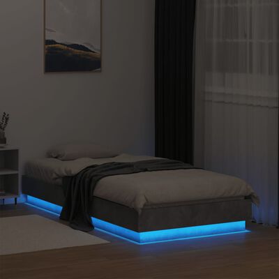 vidaXL Estrutura de cama com luzes LED 75x190 cm cinzento cimento