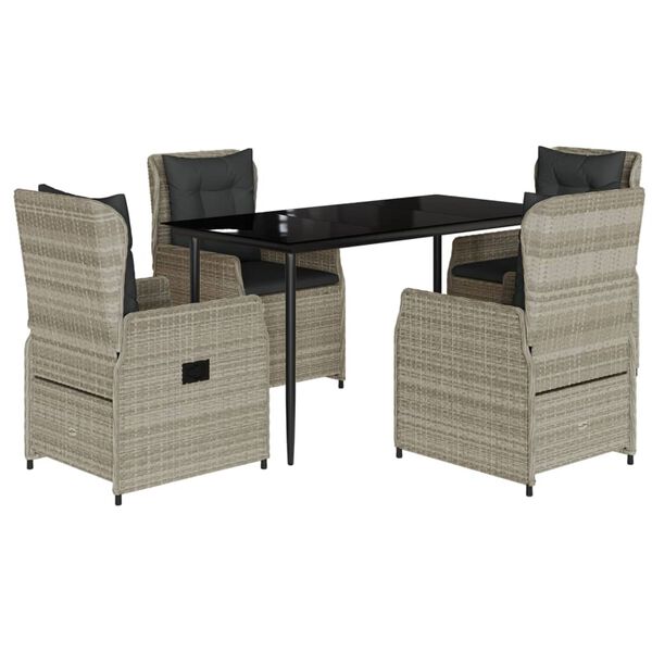 vidaXL 5 pcs conjunto de jantar p/ jardim c/ almofad&otilde;es cinzento claro