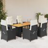 vidaXL 7 pcs conjunto de jantar p/ jardim c/ almofad&otilde;es vime PE preto