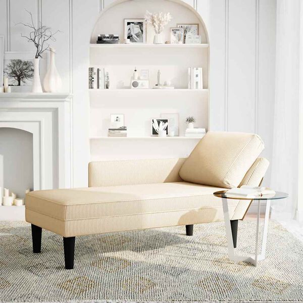 vidaXL Chaise lounge com almofada tecido corduroy creme