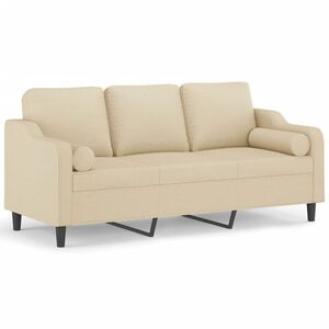 vidaXL Sof&aacute; 3 lugares + almofadas decorativas 180 cm tecido cor creme