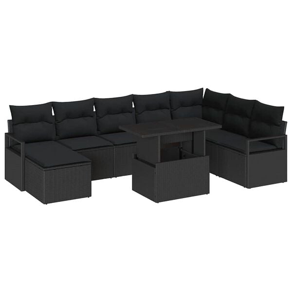 vidaXL Conjunto de Sof&aacute; de Jardim com almofada 9 pcs Preto