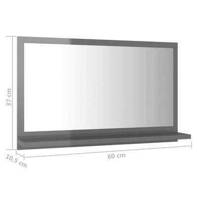 vidaXL Espelho de casa de banho 60x10,5x37cm contrap. cinza brilhante