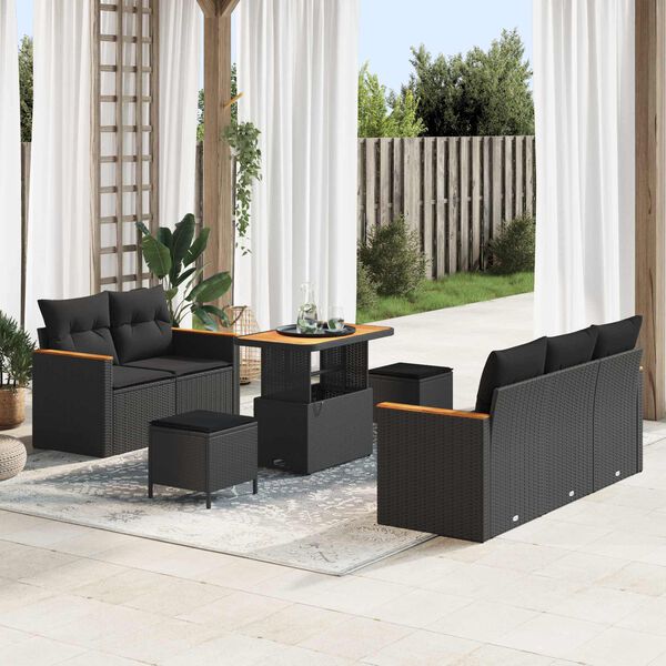 vidaXL Conjunto de Sof&aacute; de Jardim 8 pcs Preto vime PE