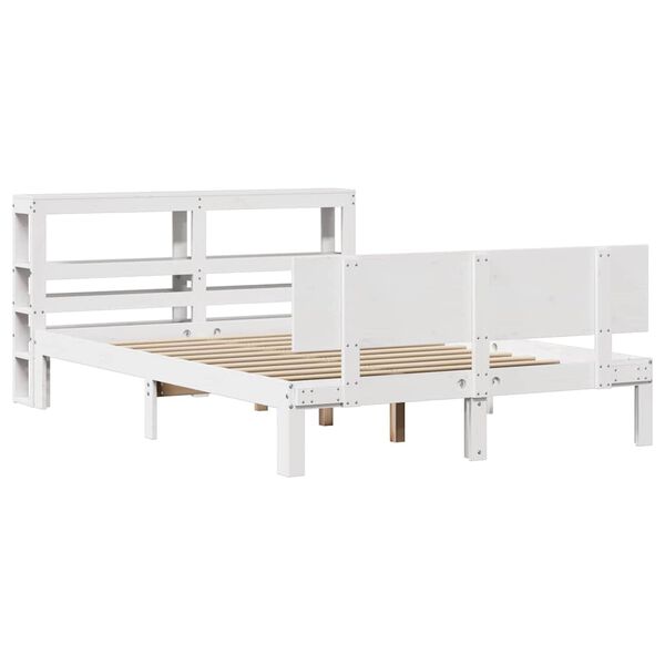 vidaXL Estrutura cama c/ cabeceira 135x190 cm pinho maci&ccedil;o branco