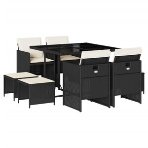 vidaXL 9 pcs conjunto de jantar p/ jardim c/ almofad&otilde;es vime PE preto