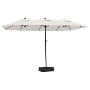 vidaXL Guarda-sol de jardim c/ cabe&ccedil;a dupla/LED 449x265cm branco areia