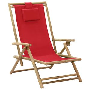vidaXL Cadeira dobr&aacute;vel reclin&aacute;vel em bambu vermelho e tecido