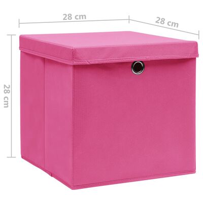 vidaXL Caixas de arrumação com tampas 10 pcs 28x28x28 cm rosa