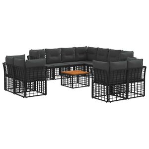 vidaXL Conjunto de Sof&aacute;s para Exterior 12 unid. Preto e Cinza Escuro