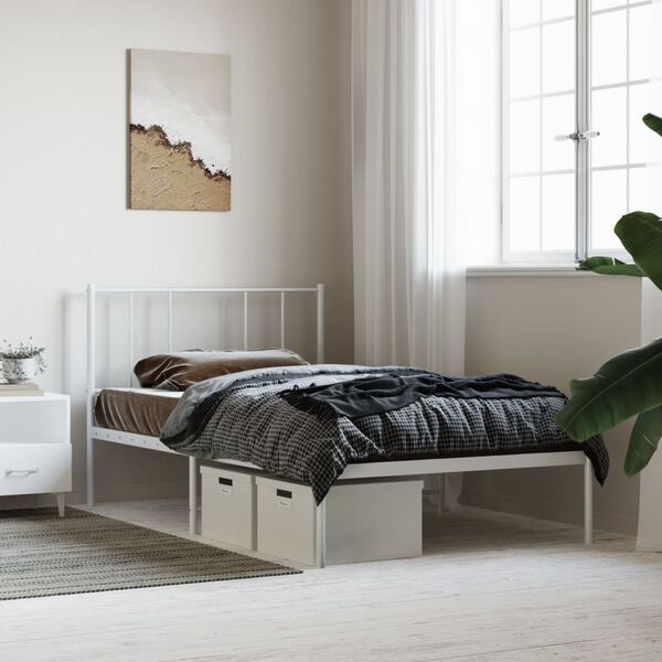 vidaXL Estrutura de cama com cabeceira 90x200 cm metal branco