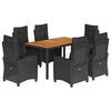vidaXL 7 pcs conjunto de jantar p/ jardim c/ almofad&otilde;es vime PE preto