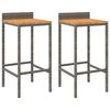vidaXL Bancos de bar 2 pcs vime PE e madeira de ac&aacute;cia maci&ccedil;a cinzento