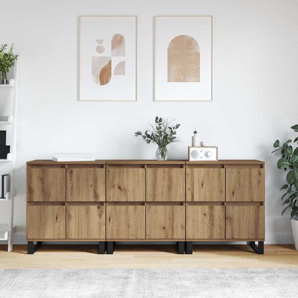 vidaXL Buffet 3 pcs Carvalho Artesanal 60 x 35 x 70 cm