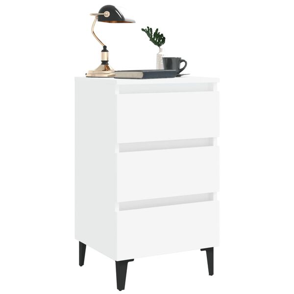 vidaXL Mesa de cabeceira c/ pernas em metal 40x35x69 cm branco