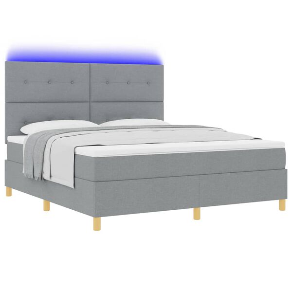vidaXL Cama Box Spring LED Cinzento-claro 180 x 200 cm tecido