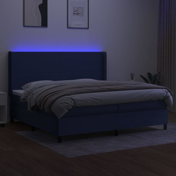 vidaXL Cama box spring c/ colch&atilde;o e LED 200x200 cm tecido azul