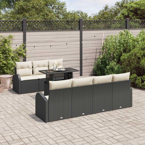 vidaXL Conjunto de Sof&aacute; de Jardim 8 pcs Preto Rattan Sint&eacute;tico