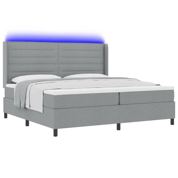 vidaXL Cama Box Spring LED Cinzento-claro 200 x 200 cm tecido