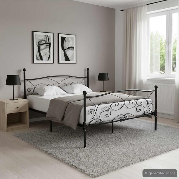 vidaXL Estrutura de cama com estrado de ripas 180x200 cm metal preto