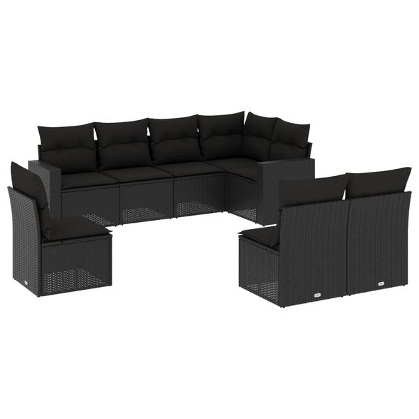 vidaXL 8 pcs conjunto sofás de jardim com almofadões vime PE preto