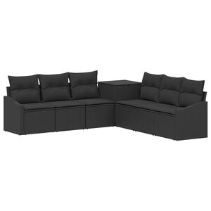 vidaXL Conjunto de Sof&aacute;s 7 unid. Preto Rattan Poli&eacute;ster e A&ccedil;o