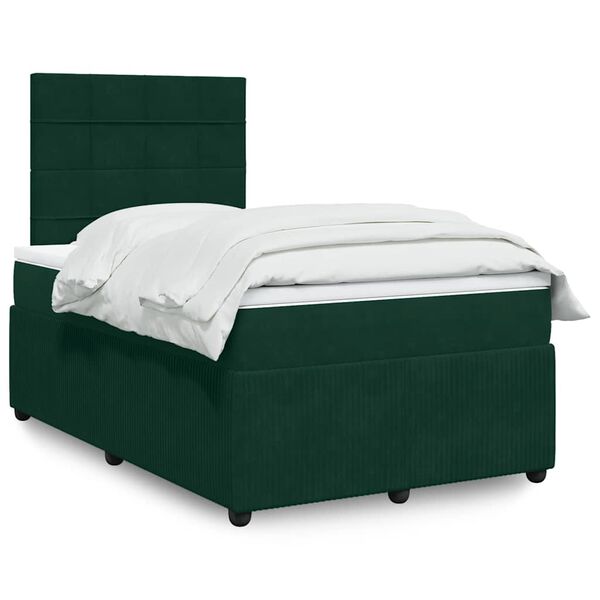 vidaXL Cama boxspring com colch&atilde;o 120x190 cm veludo verde-escuro