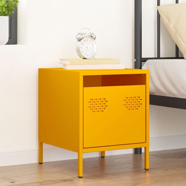 vidaXL Mesa de cabeceira 35x39x43,5 cm a&ccedil;o amarelo mostarda
