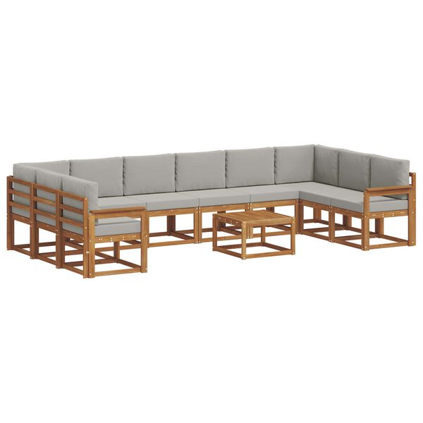 vidaXL Conjunto de Sof&aacute;s para Exterior 11 pcs Cinza Natural e Claro