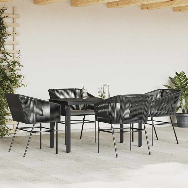 vidaXL Conjunto de jantar jardim 5 pe&ccedil;as almofadas vidro vime PE preto