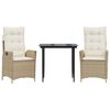 vidaXL 3 pcs conjunto de jantar p/ jardim com almofad&otilde;es vime PE bege