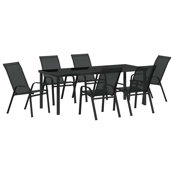 vidaXL Conjunto de Jantar para Jardim 7 pcs Preto
