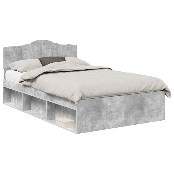 vidaXL Estrutura da Cama com cabeceira Cinza Concreto 135 x 190 cm