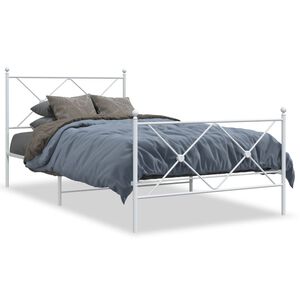 vidaXL Estrutura de cama com cabeceira e p&eacute;s 100x190 cm metal branco